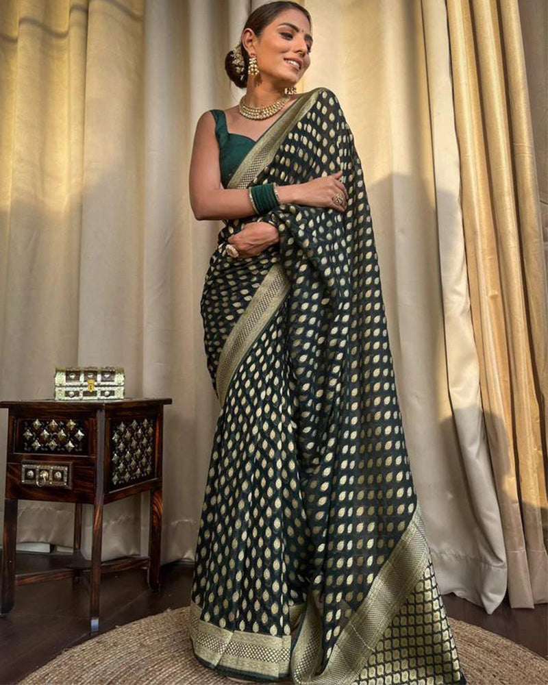 Beautiful Green Color Banarasi Jacquard Weaving Saree