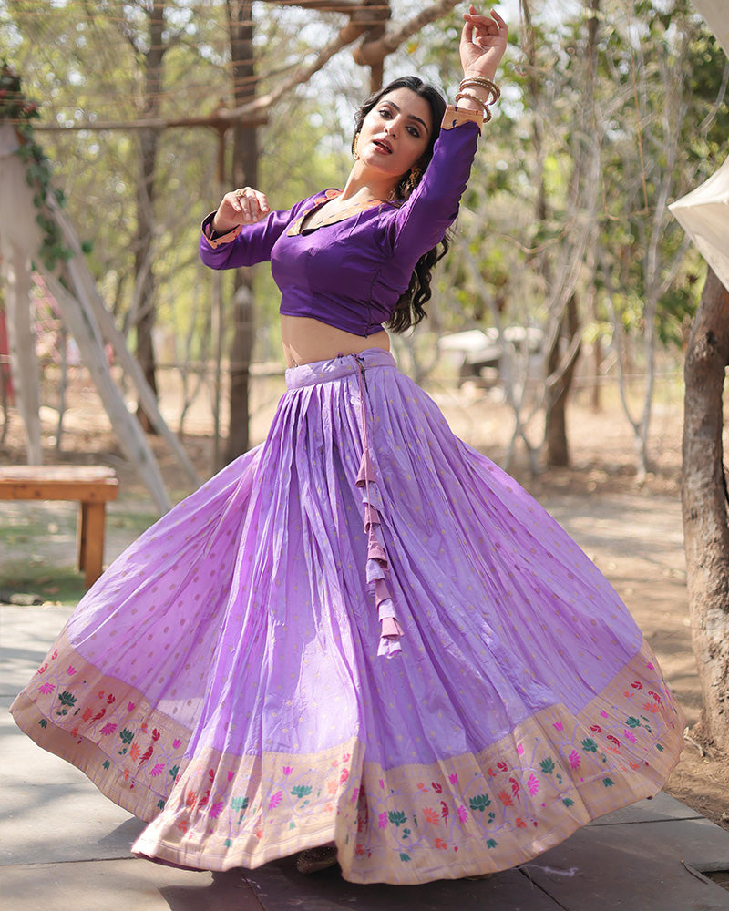 Lavender Color Dyable Jacquard Full Stitched Lehenga Choli