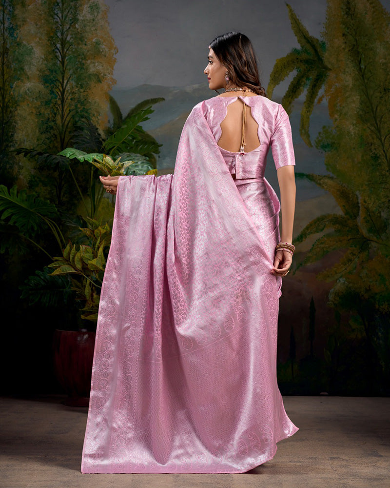 Baby Pink Color Kanjivaram Saree With Zari Work