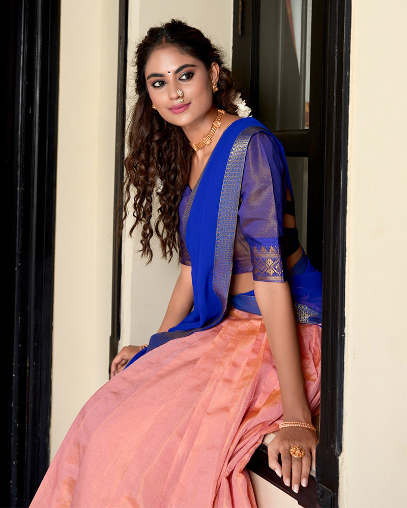 Peach Color Kanchipuram Designer Lehenga Choli