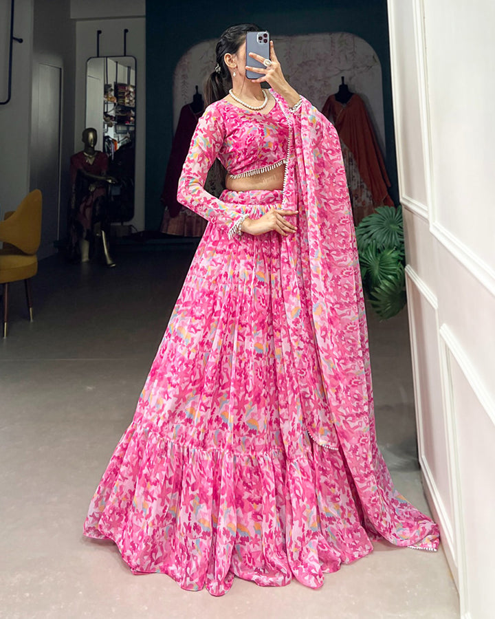 Baby Pink Color Georgette Printed Lehenga Choli