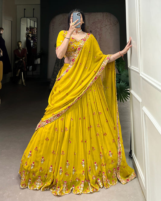Yellow Color Georgette Embroidered Lehenga Choli