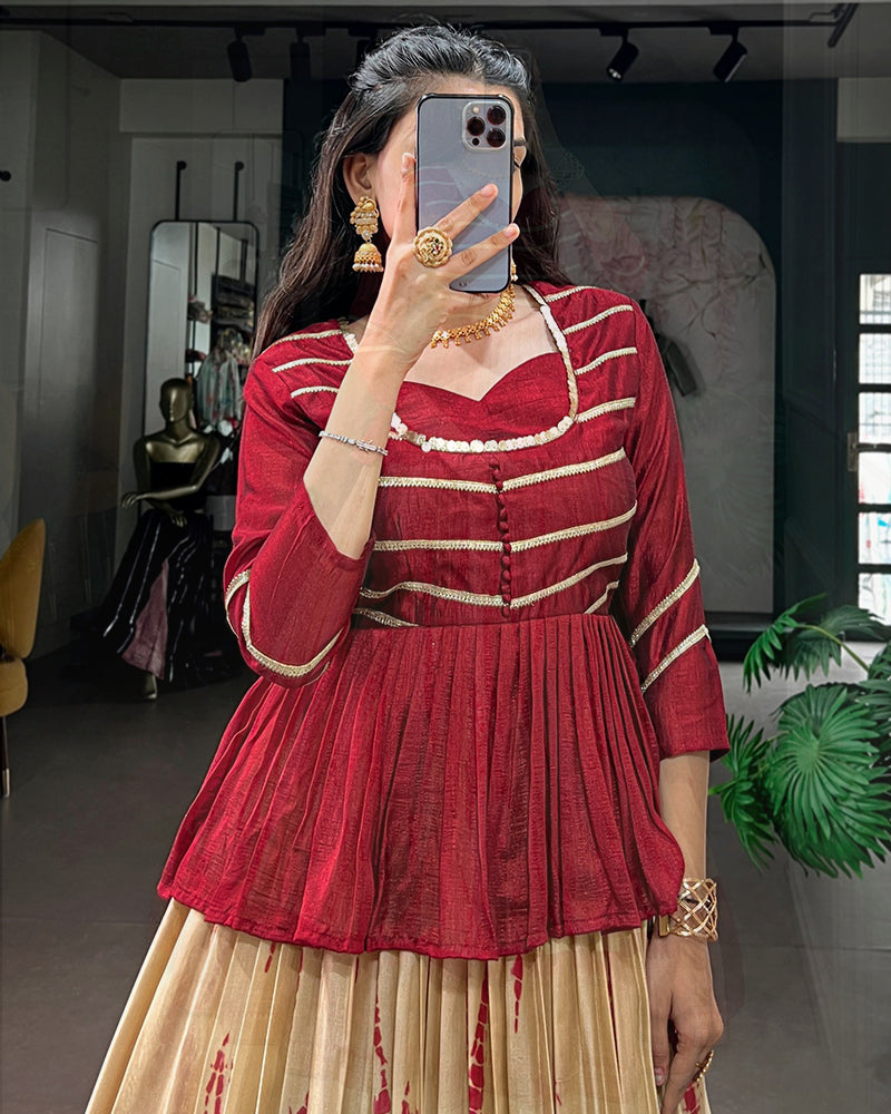 Maroon Color Dola Silk Shibori Printed Lehenga Choli