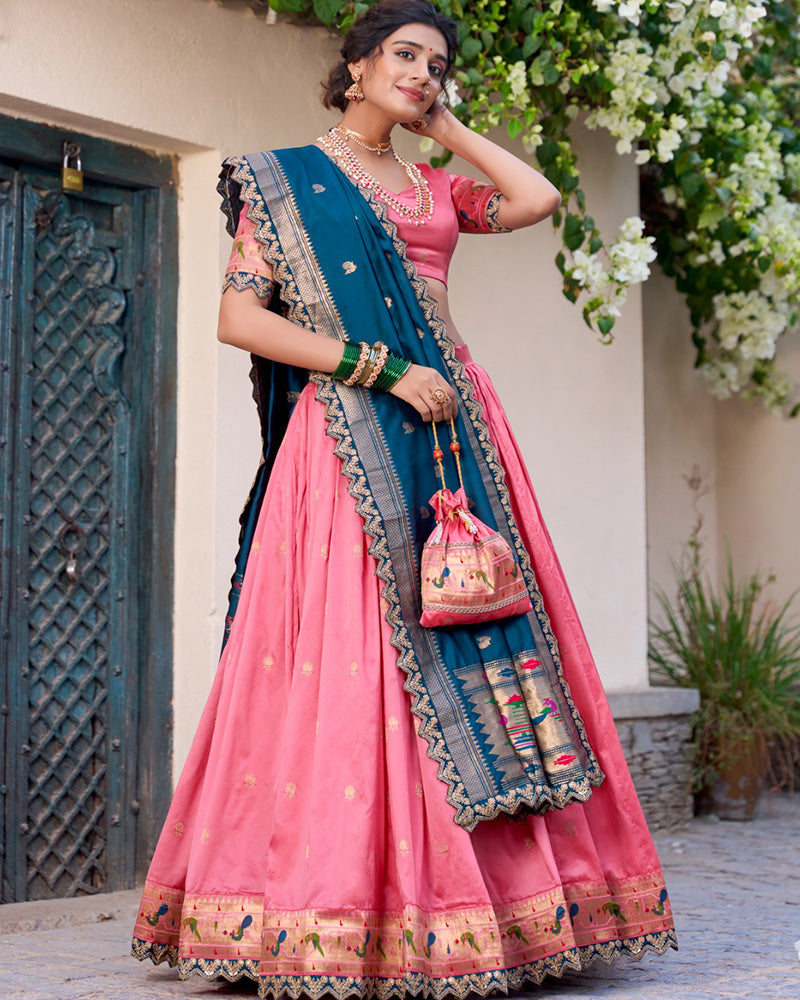 Light Pink Color Jacquard Silk Half Saree
