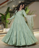 Pista Color Pure Chanderi Silk Frill Style Anarkali Suit