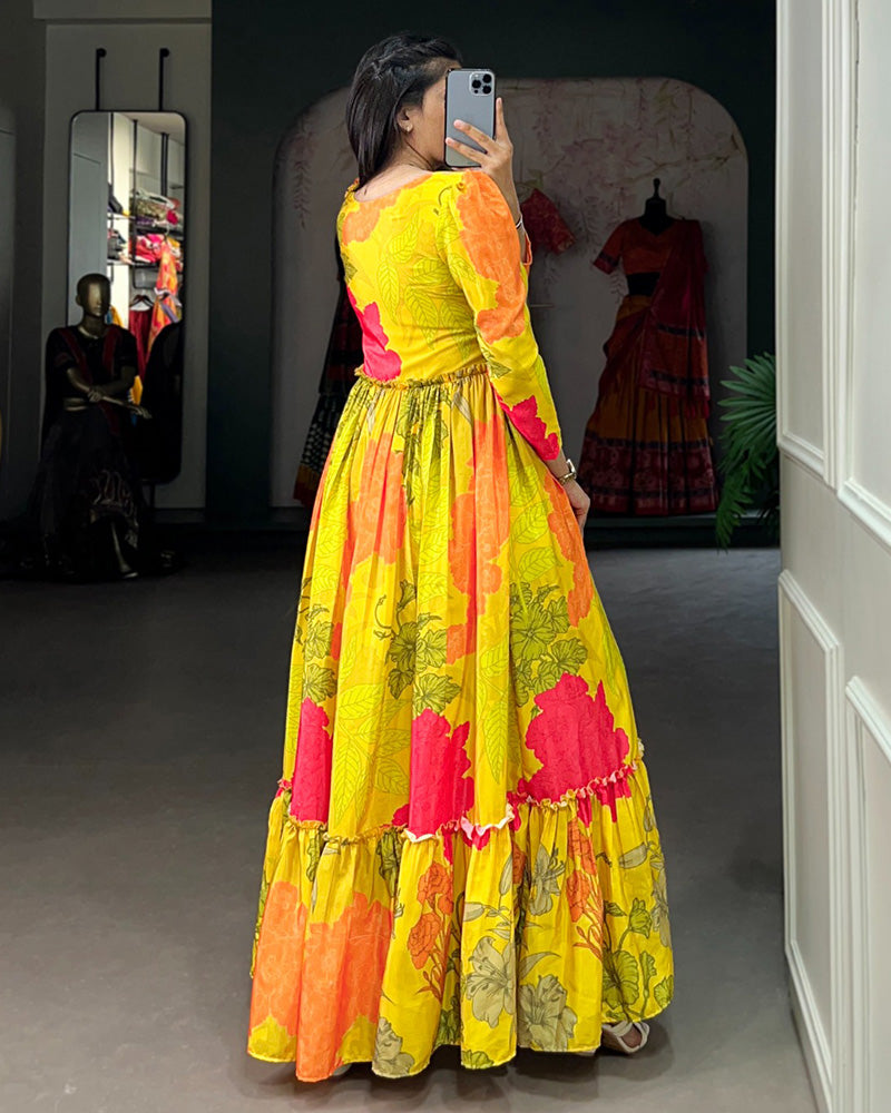 2 Color Crape Silk Floral Printed Gown