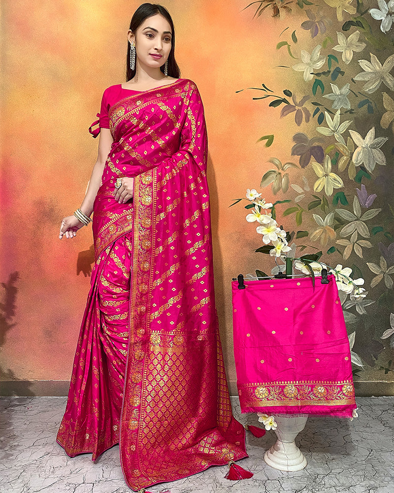 Rani Pink Color Viscose Dolla Silk Saree