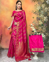 Rani Pink Color Viscose Dolla Silk Saree