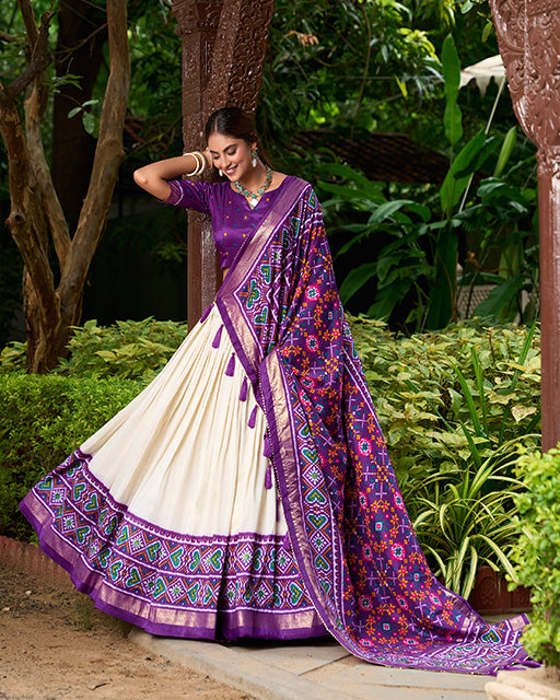 Purple Color Tussar Silk Patola Printed Lehenga Choli