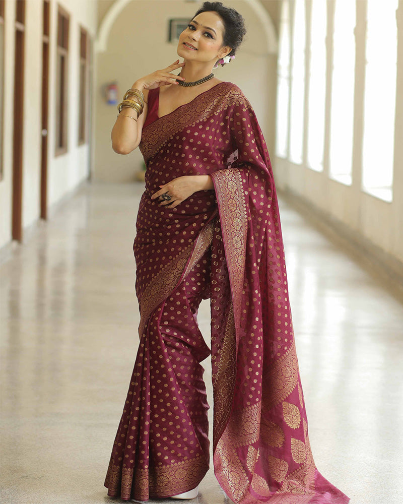 Maroon Color Banarasi Jacquard Soft Silk Saree