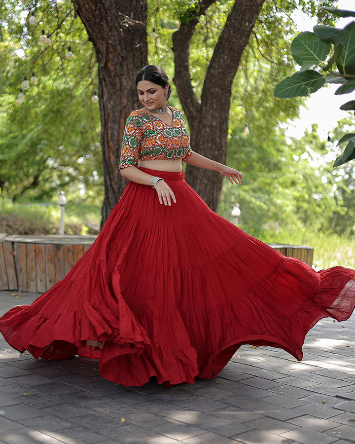 Red Color Rayon Full Flair Navratri Lehenga Choli