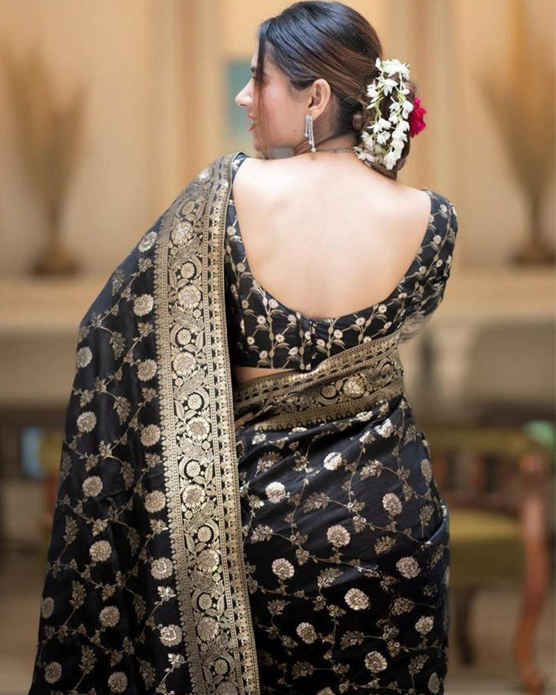 Black Color Banarasi Jacquard With Zari Work Saree