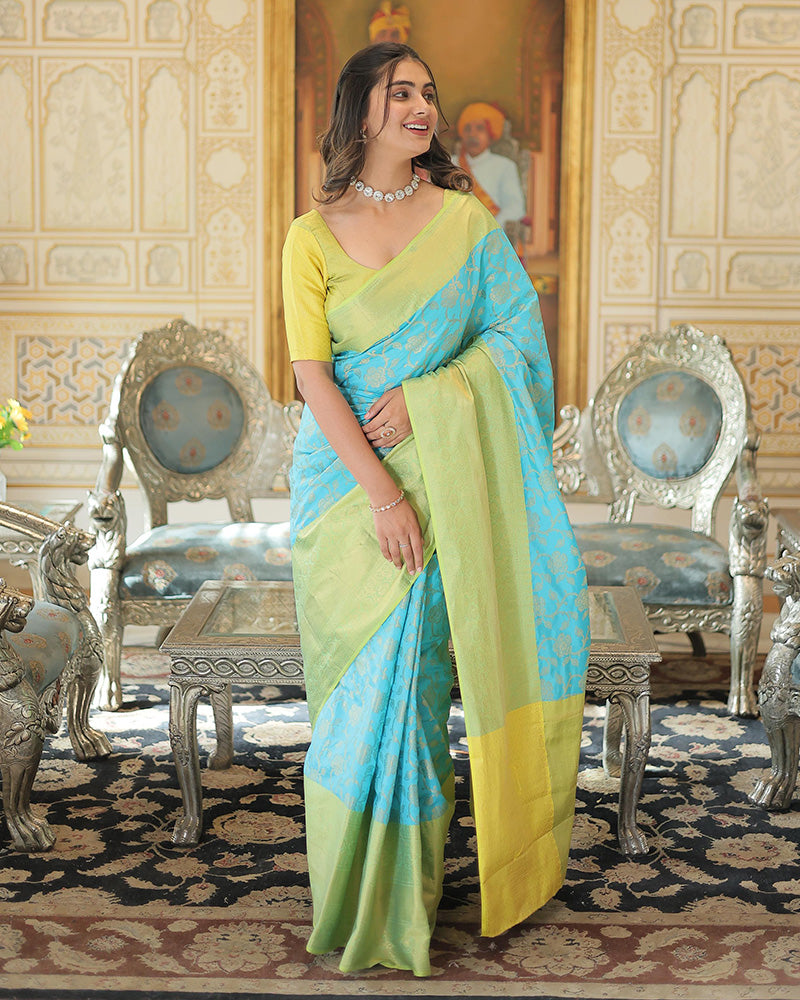 Sky Blue Color Kanjivaram Soft Silk Saree