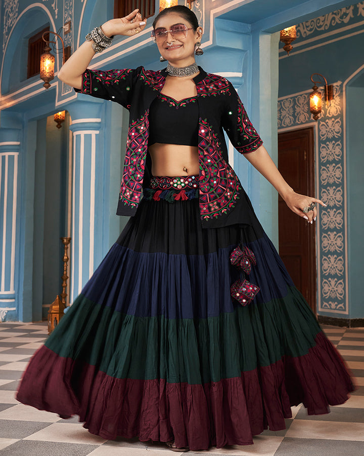 Black Color Viscose Rayon Navratri Lehenga Choli