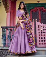 Lavender Color Vichitra Silk Embroidered Half Saree