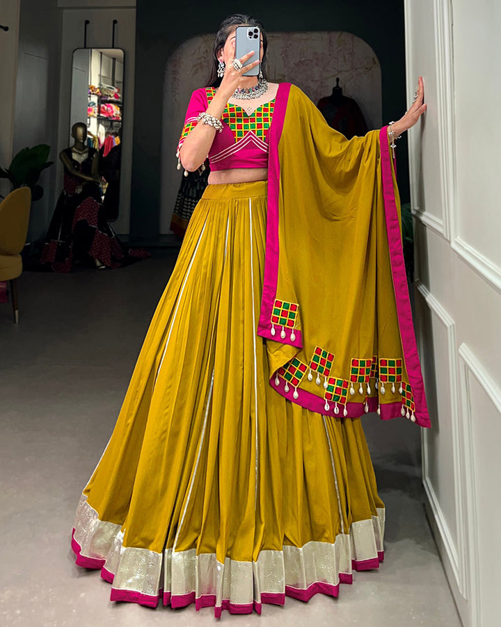 Mustard Color Pure Rayon Navratri Lehenga Choli