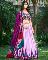 Light Purple Color Tussar Silk Printed Navratri Lehenga Choli