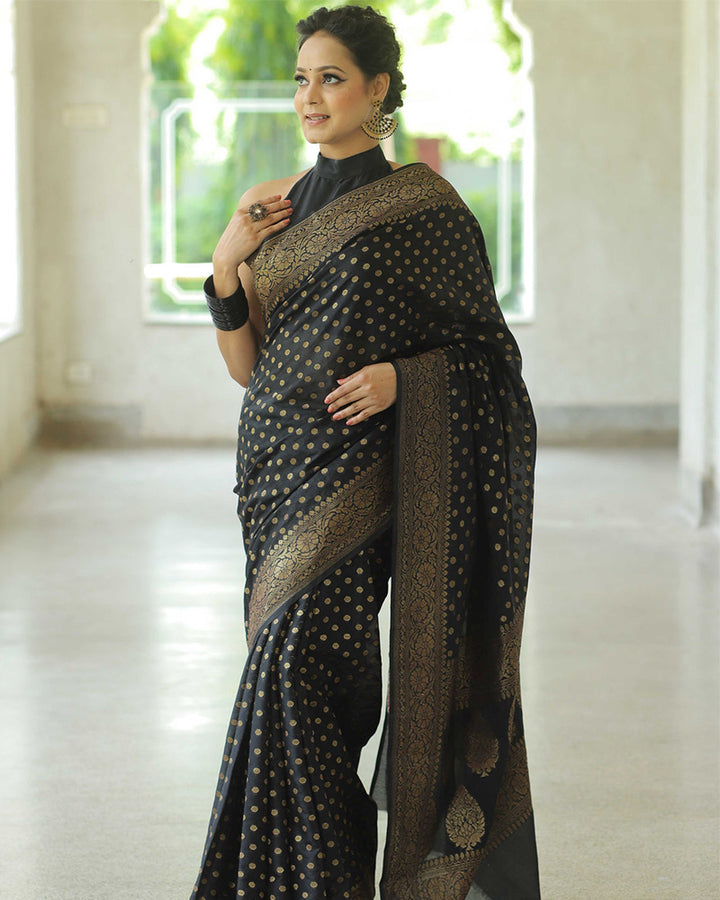 Black Color Banarasi Jacquard Soft Silk Saree