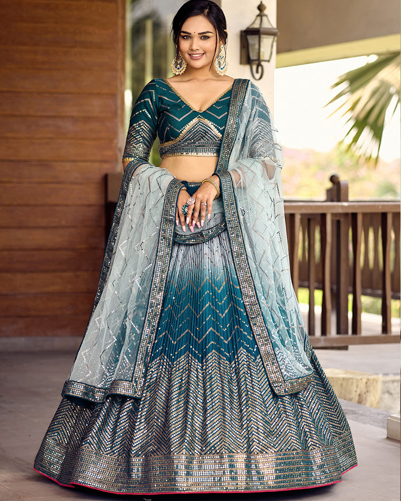 Blue Color Chinon Embroidered Lehenga Choli