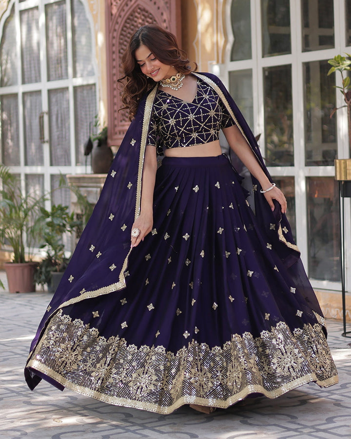 Dark Purple Color Rangoli Silk Embroidered Lehenga Choli