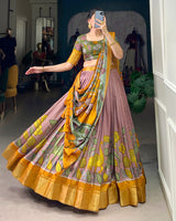 Onion Color Jacquard Dola Silk Printed Half Saree