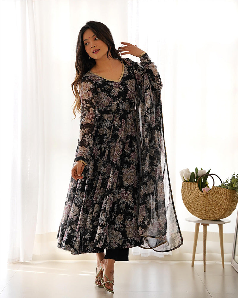 Black Color Georgette Three Piece Anarkali Suit