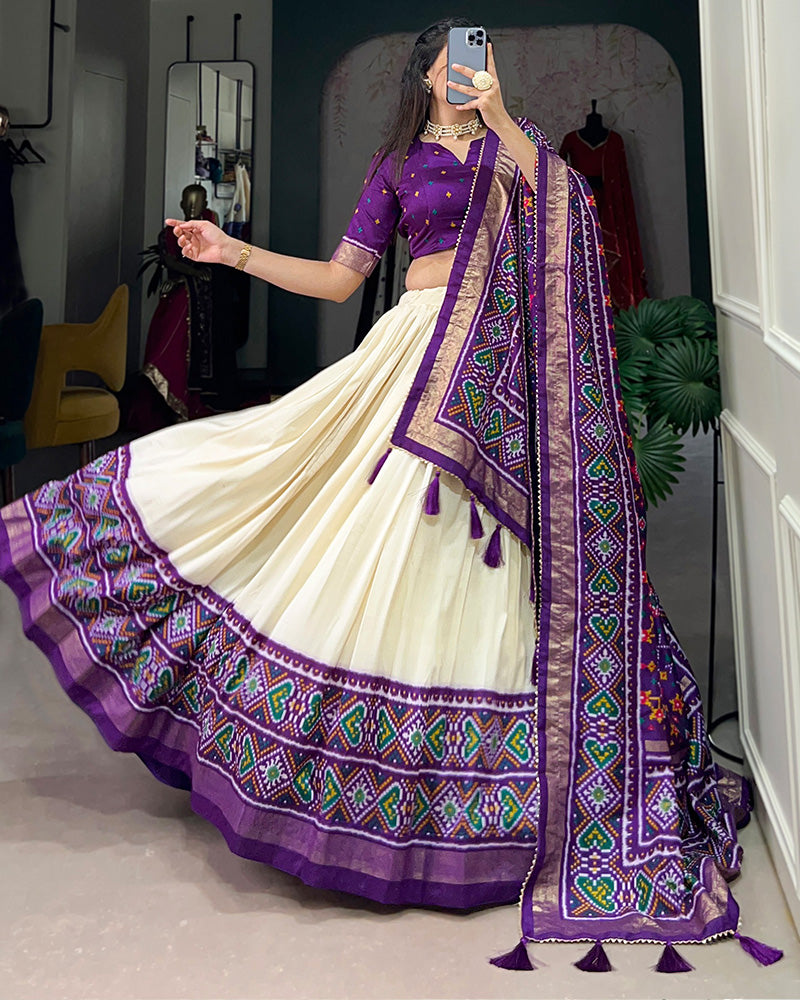 Purple Color Tussar Silk Patola Printed Lehenga Choli