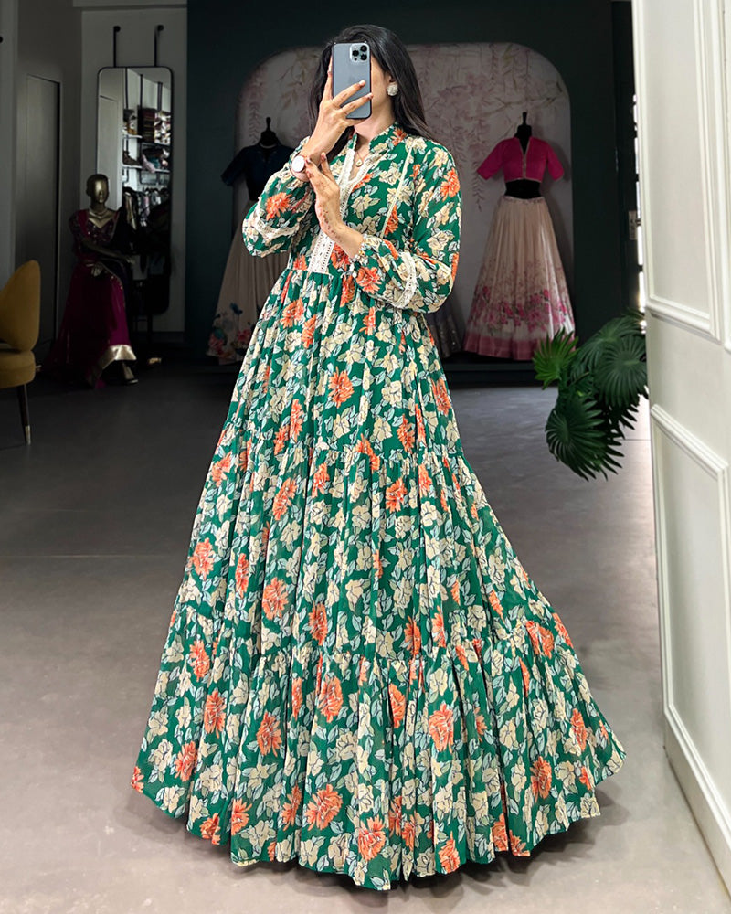 Beautiful Green Color Georgette Printed Gown