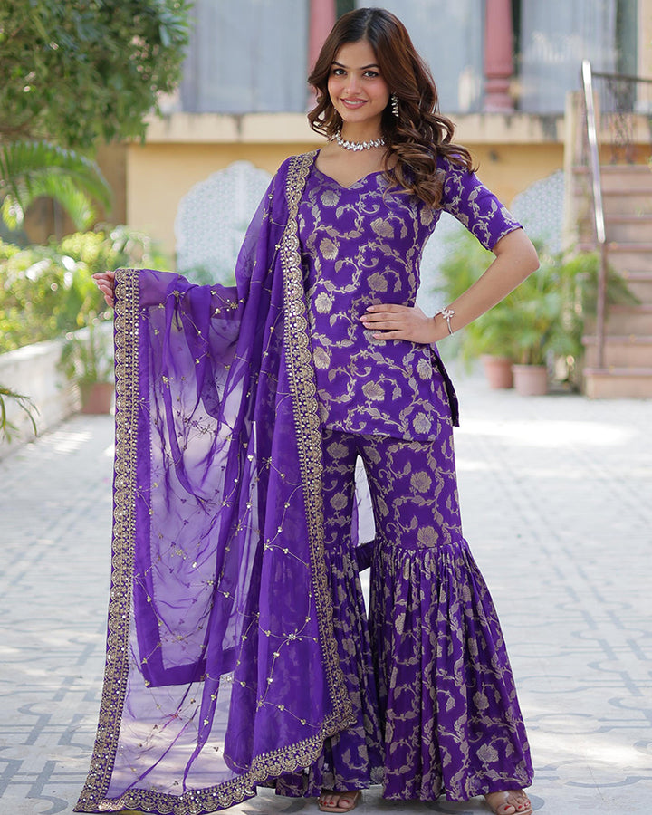 Purple Color Georgette Jacquard Gharara Suit