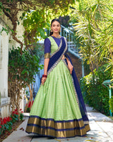 premium Pista Color Zari Chex Half Saree