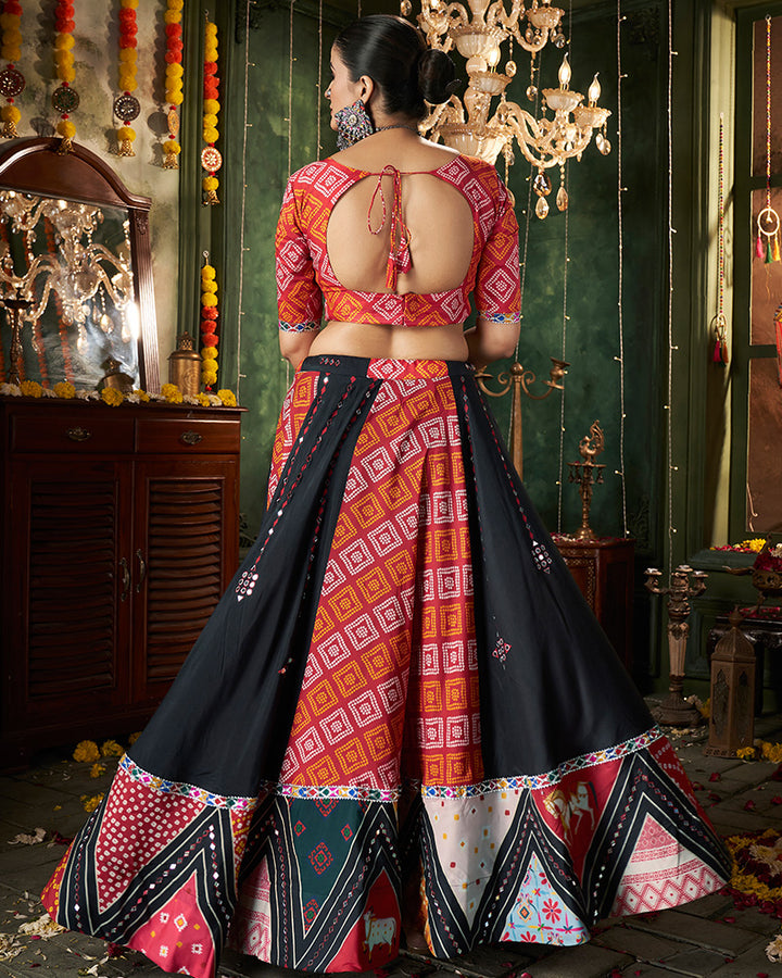 Black Color Maslin Cotton Printed Navratri Lehenga Choli