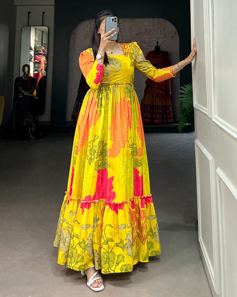 2 Color Crape Silk Floral Printed Gown