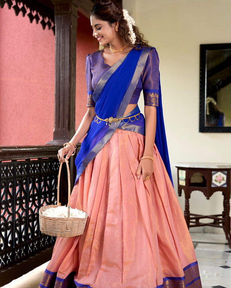 Peach Color Kanchipuram Designer Lehenga Choli