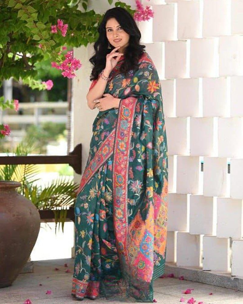 Green Colour Banarsi Soft Silk Saree