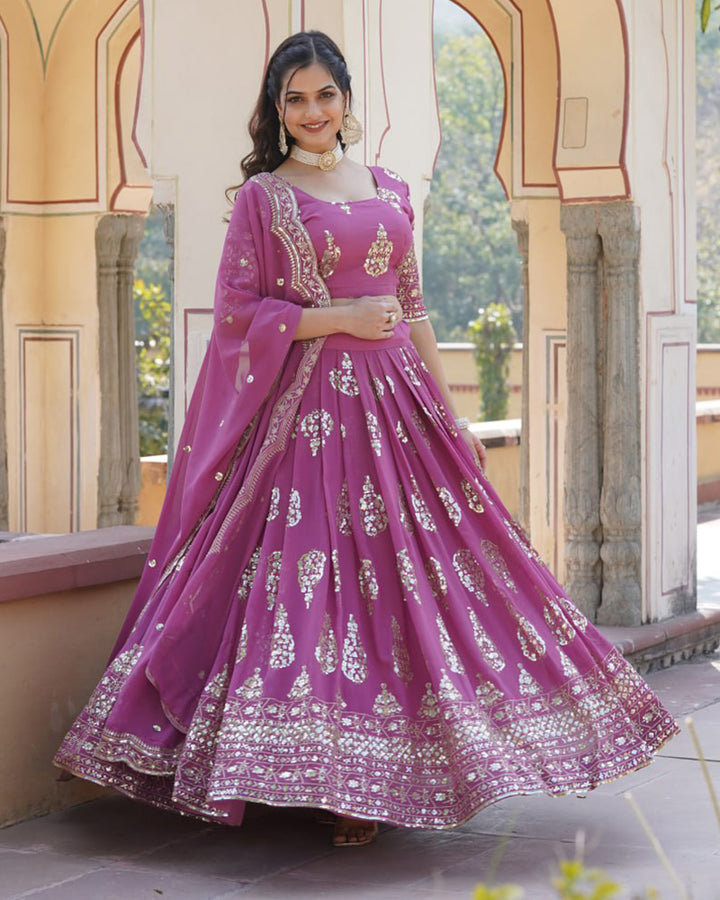 Onion Color Georgette Sequence Embroidery Lehenga Choli