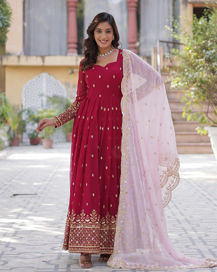 Royal Rani Color Faux Blooming Zari Embroidered Work Gown