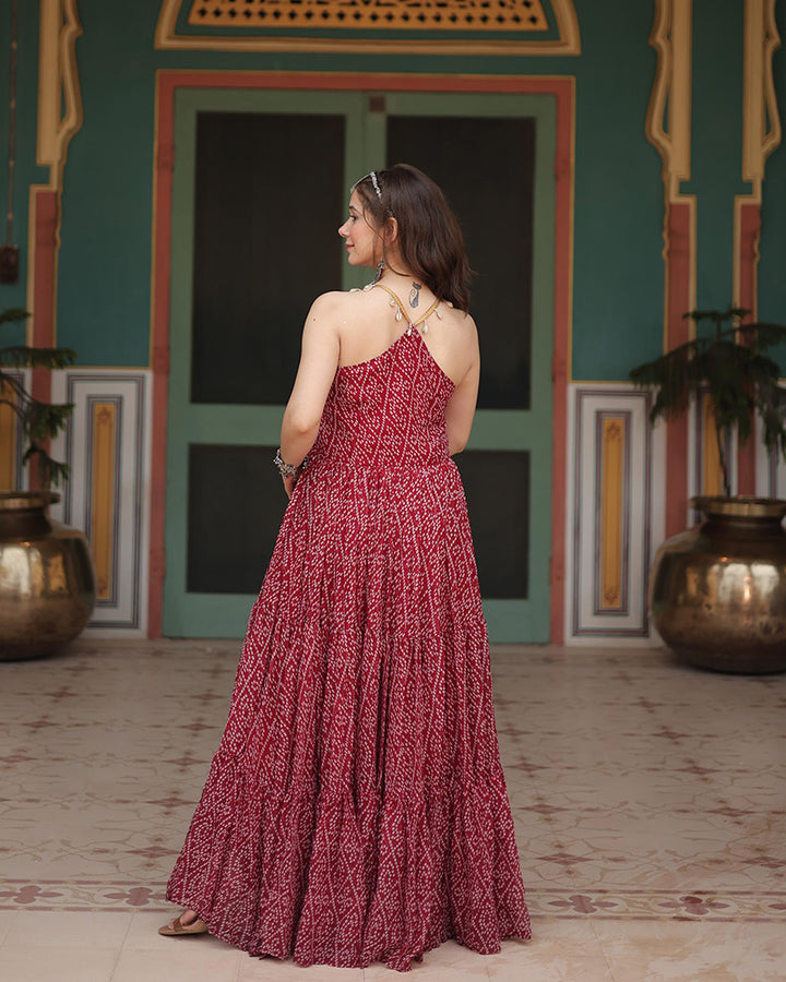 Maroon Color Georgette Bandhej Print Navratri Gown