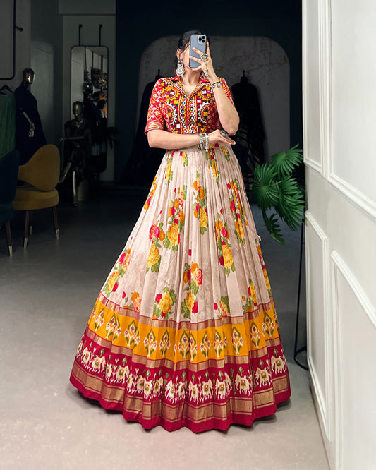 Red Color Tussar Silk Patola Printed Lehenga Choli