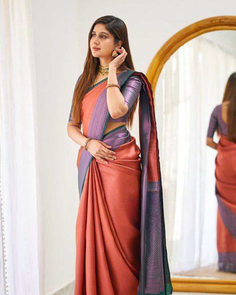 Orange Soft Banarasi Silk Saree With Exclusive Jacquard Border