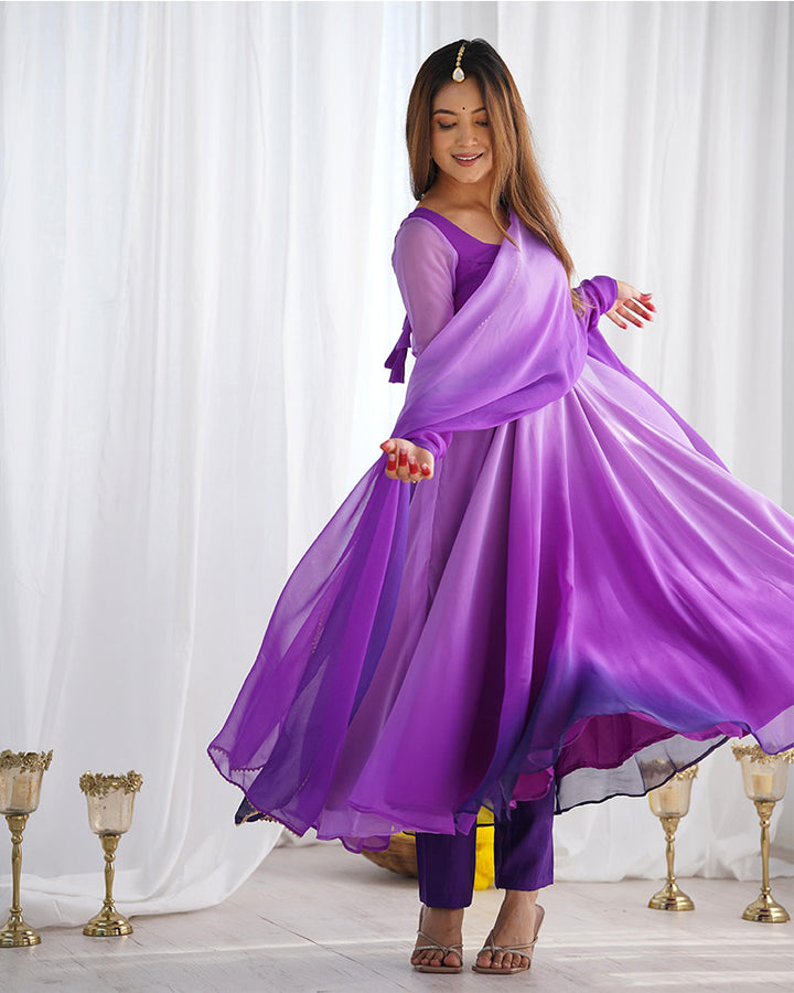 Multi Purple Color Georgette Three Piece Anarkali Suit