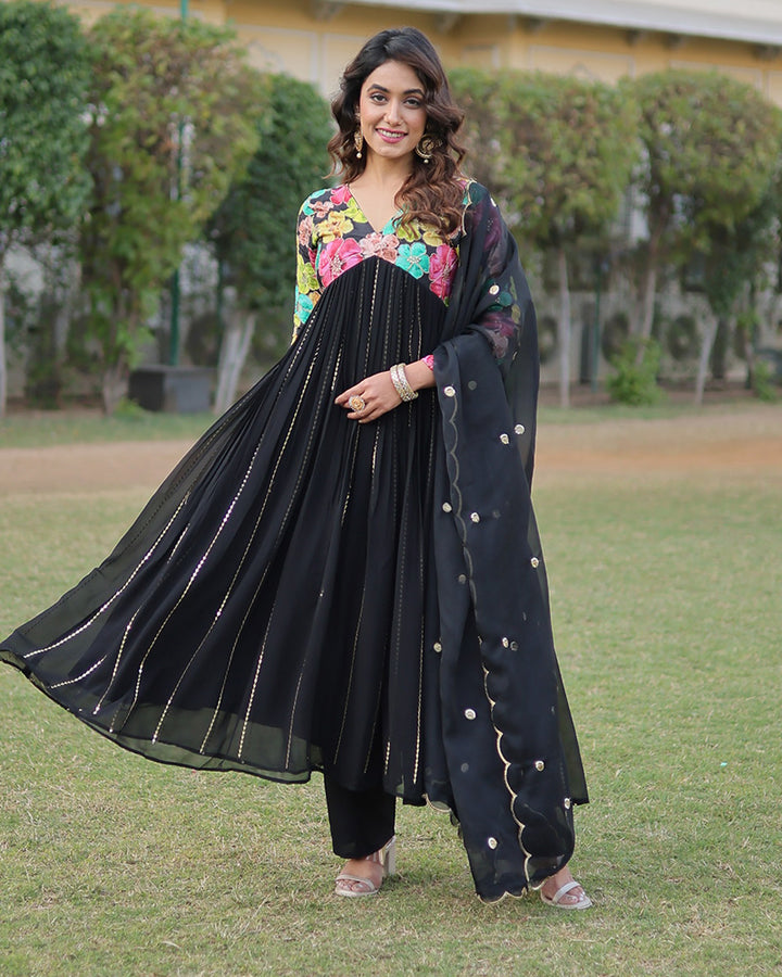 Designer Black Color Alia Cut Anarkali With Dupatta