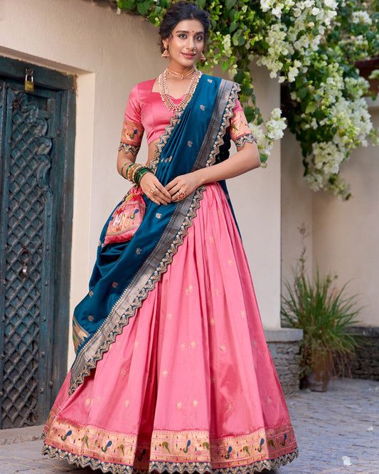 Light Pink Color Jacquard Silk Half Saree