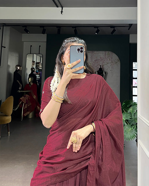 Elegant Maroon Chanderi cotton half saree lehenga choli