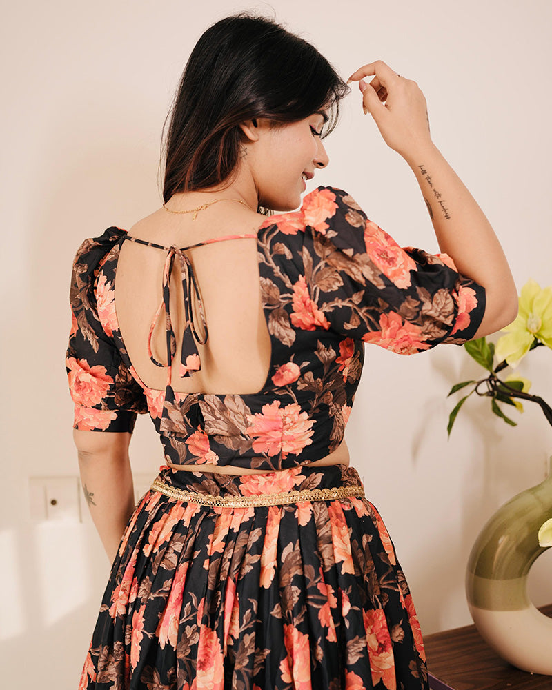 Orange And Black Color American Silk Lehenga Choli