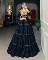 Black Color Pure Rayon Gamthi Navratri Lehenga Choli