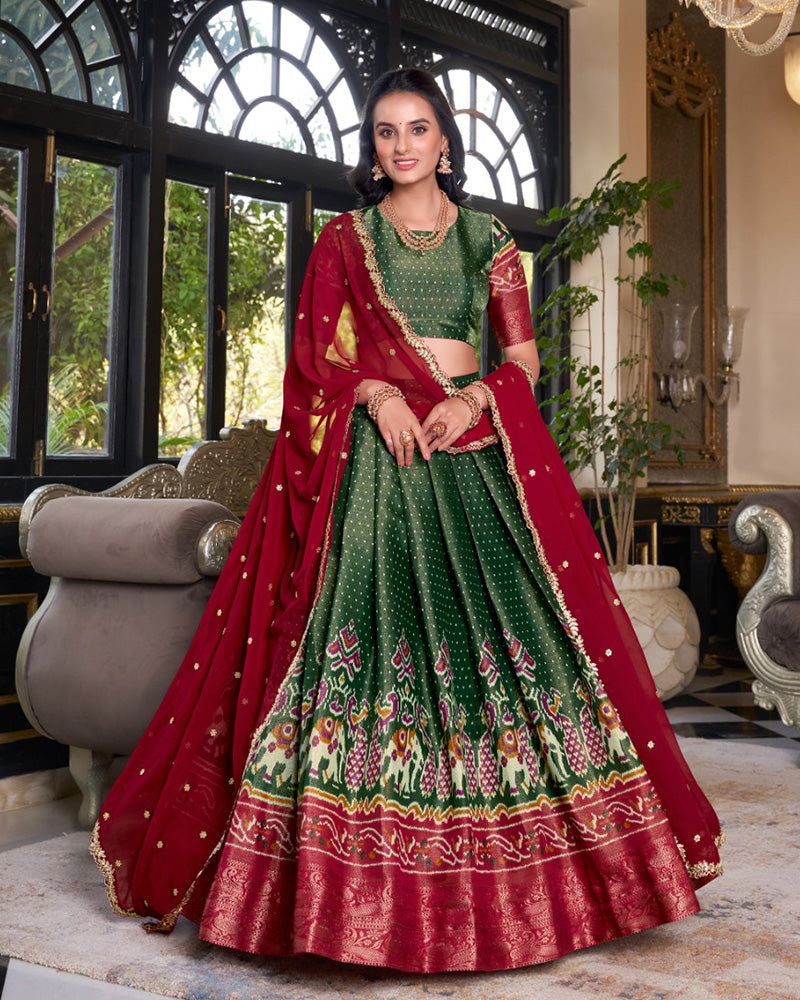 Green Color Kanchipuram Half Saree