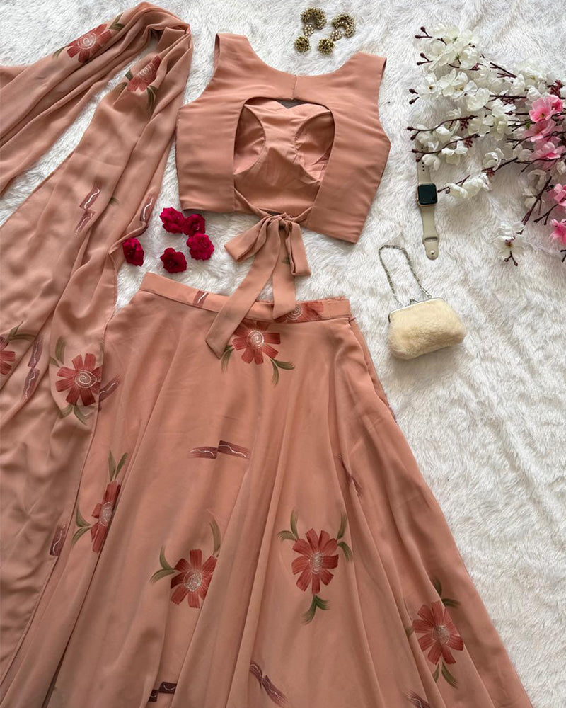 Dusty Rose Color Pure georgette Floral Printed Lehenga Choli