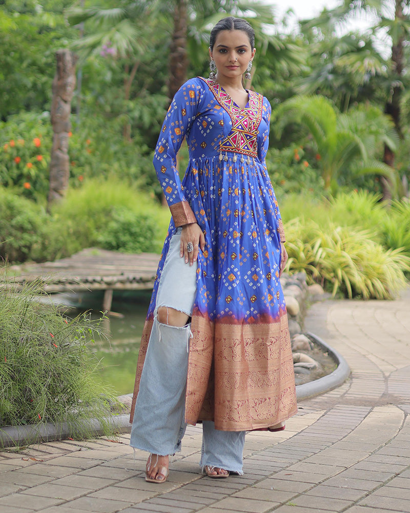 Blue Color Cotton Printed Navratri Kurti