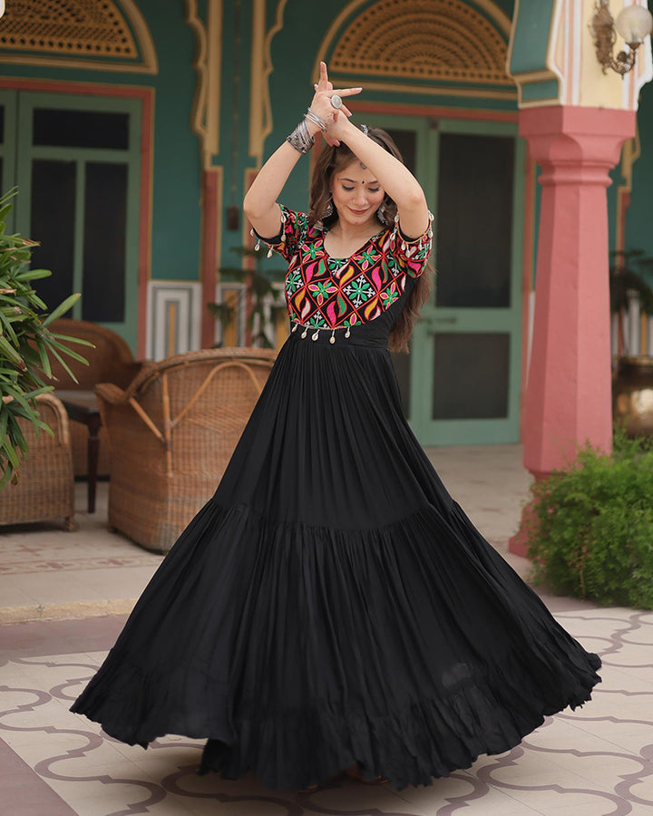 Black Color Rayon Navratri Gown