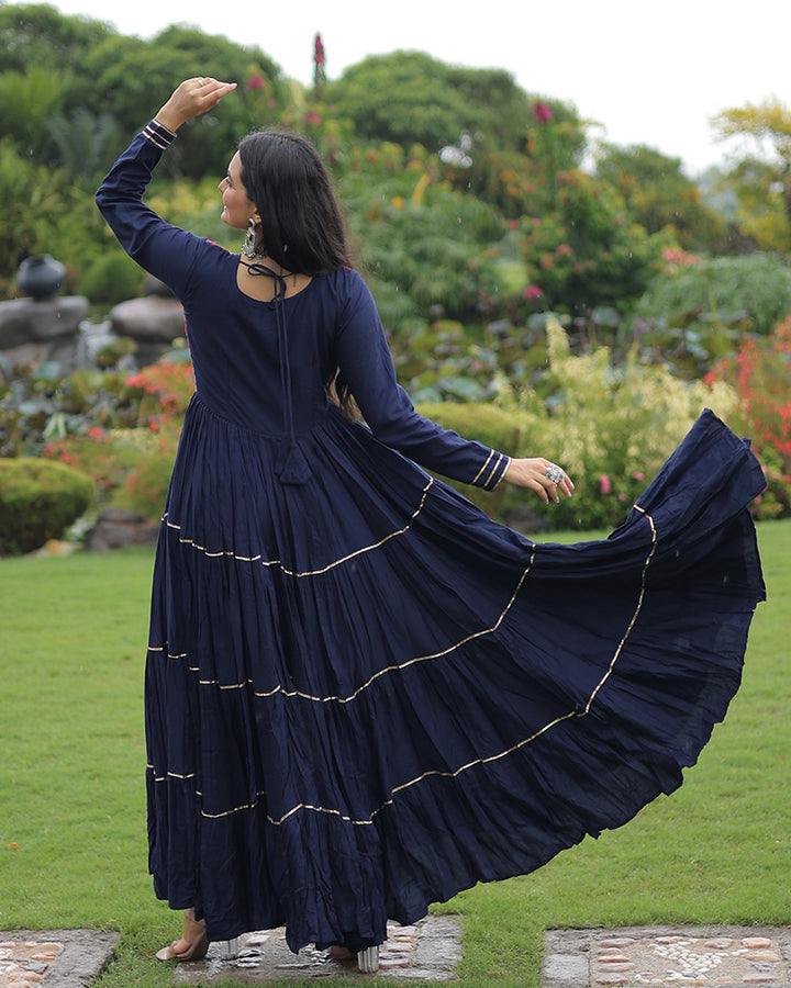 Traditional Navy Blue Kutchi Embroidered Navratri Gown